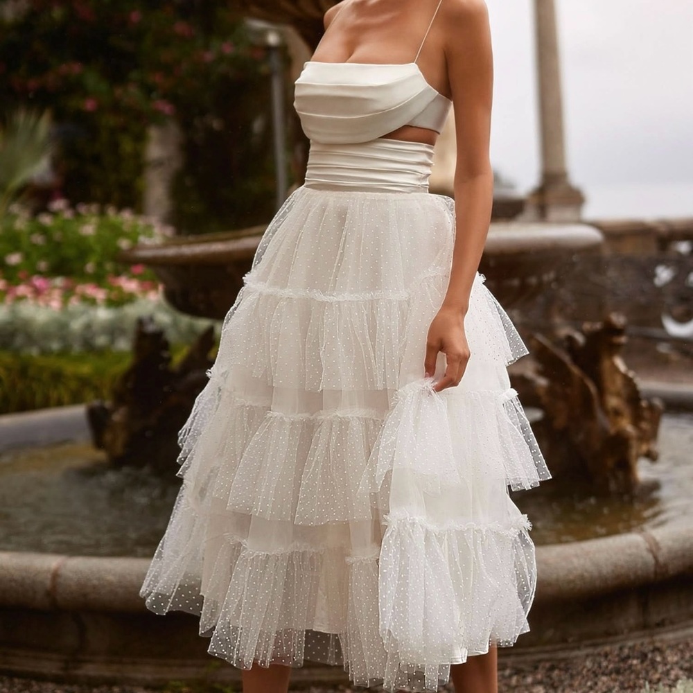 Ivory Tiered two piece midi skirt and crop top set